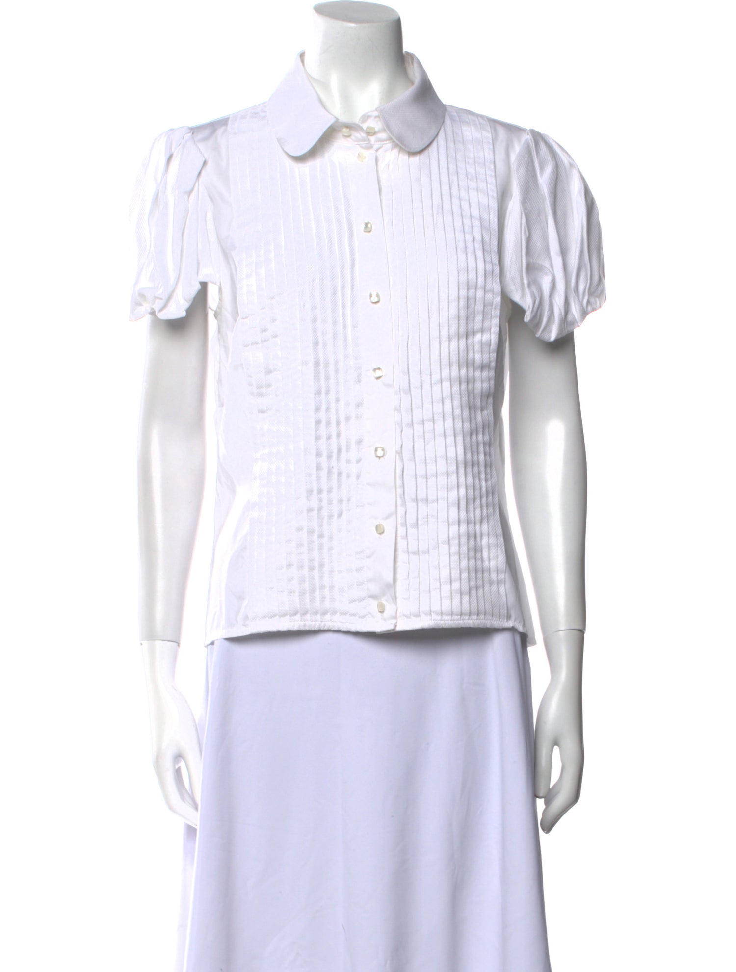 Escada Striped Short Sleeve Button-Up Top
