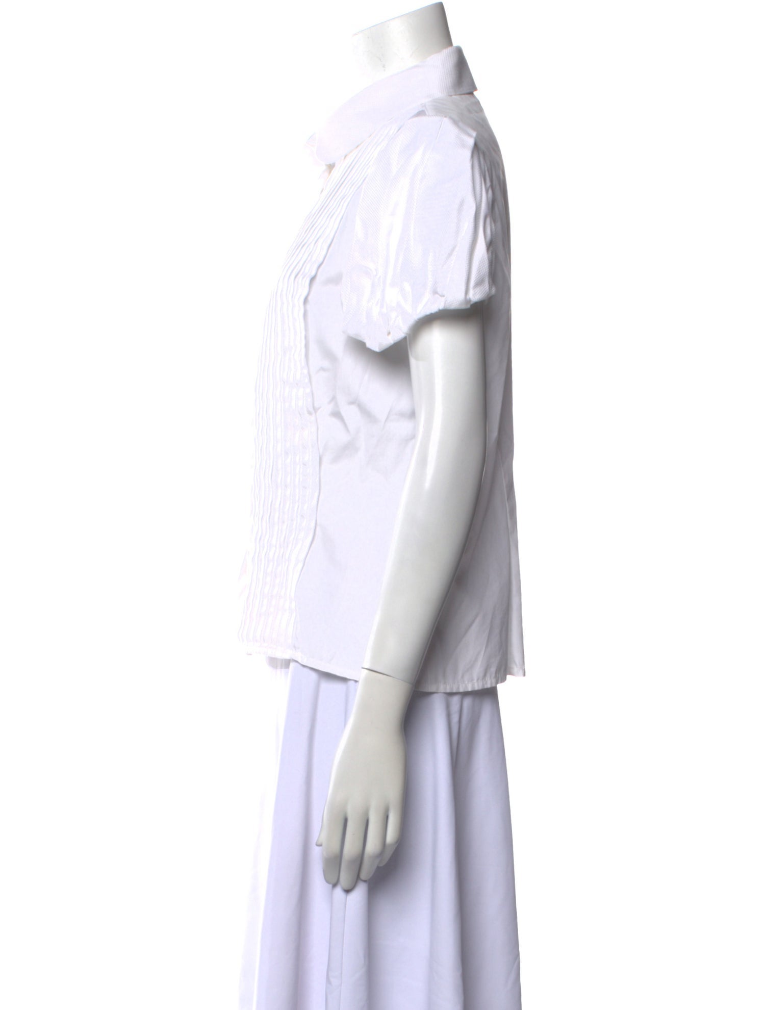 Escada Striped Short Sleeve Button-Up Top