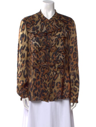 Escada Silk Animal Print Button-Up Top