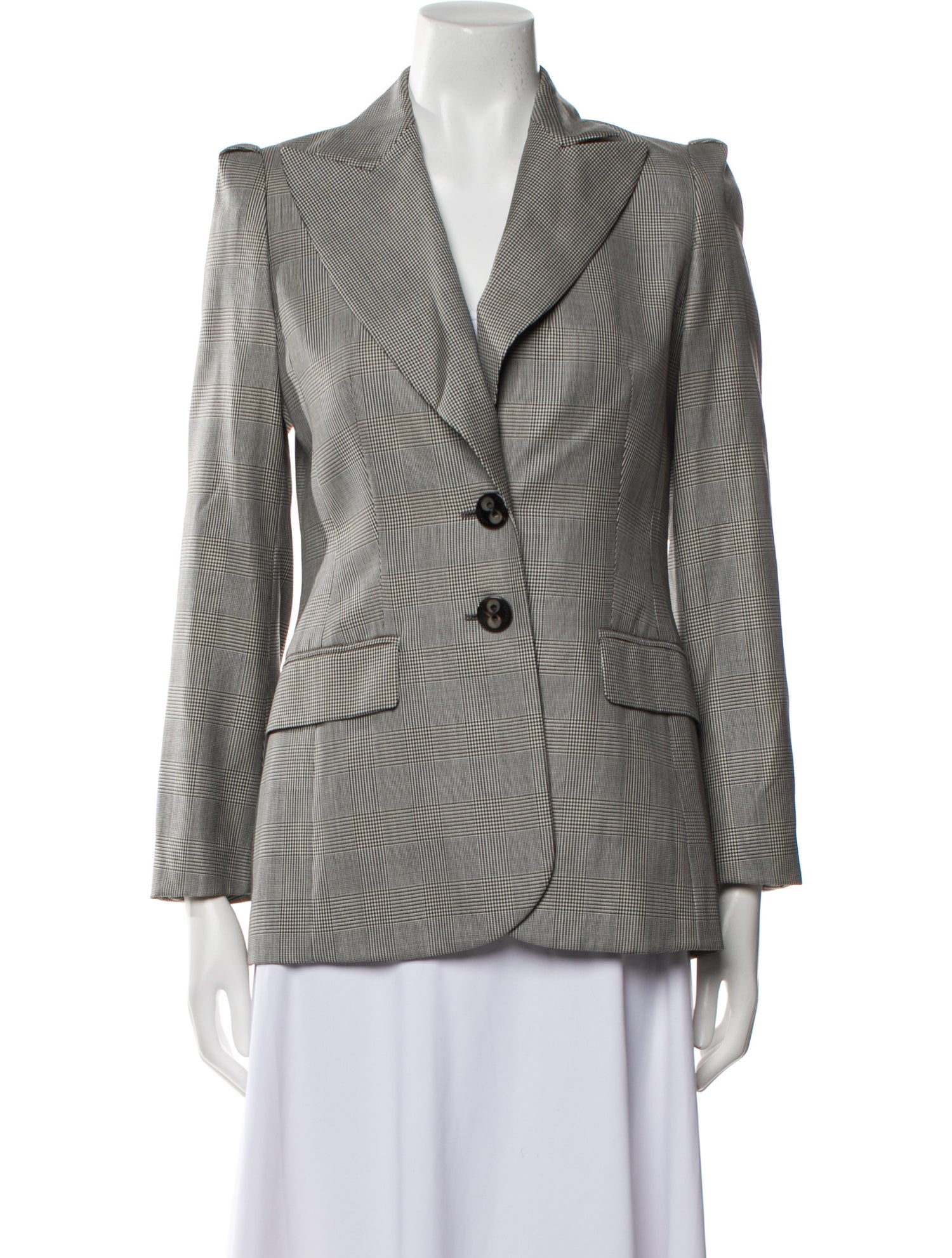Escada Wool Plaid Print Blazer