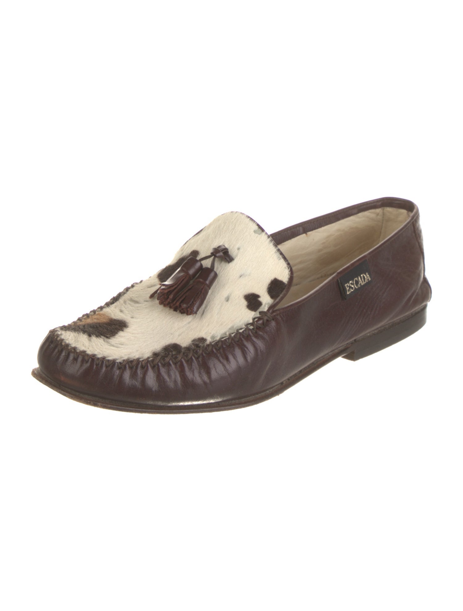 Escada Leather Animal Print Loafers