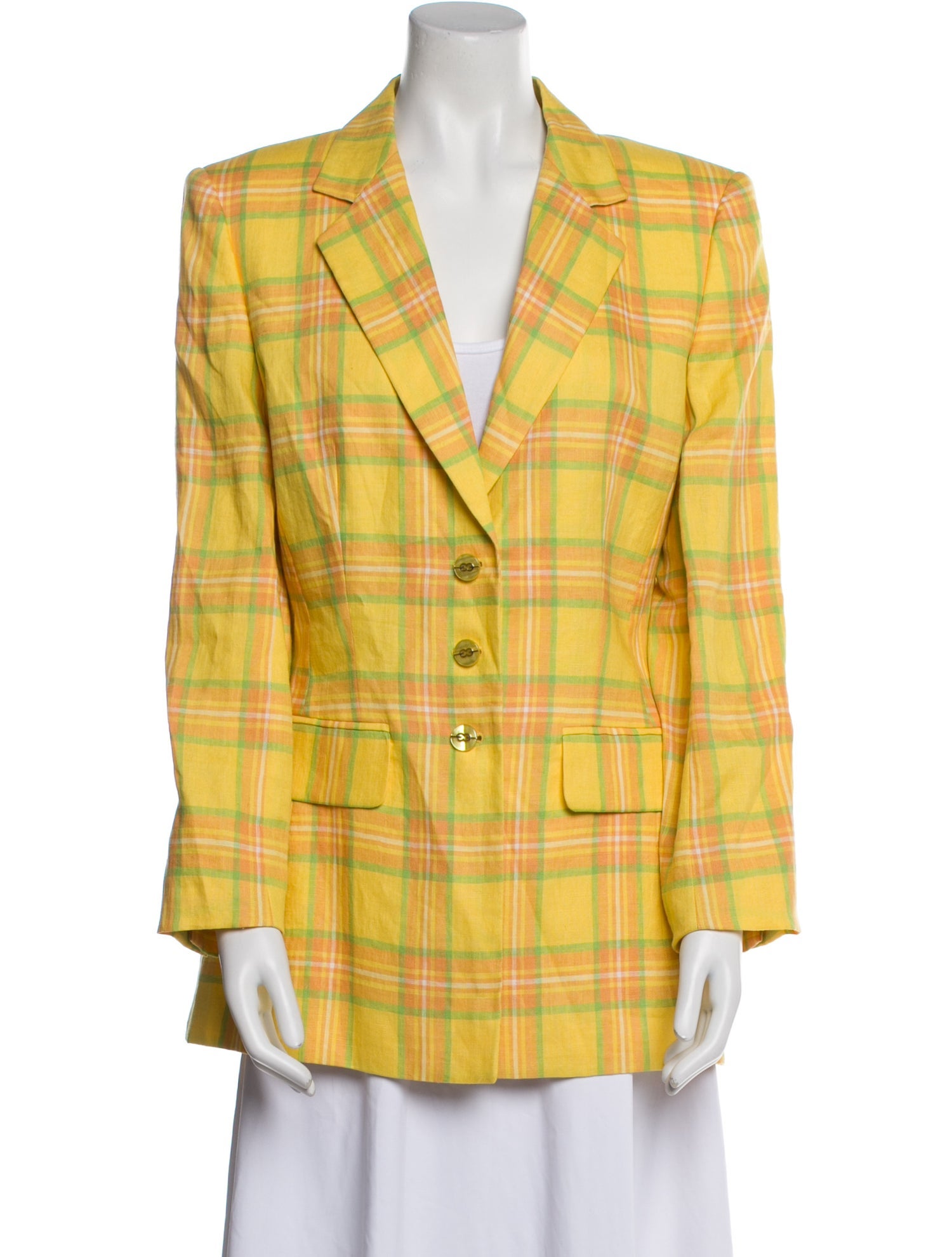 Escada Linen Plaid Print Blazer