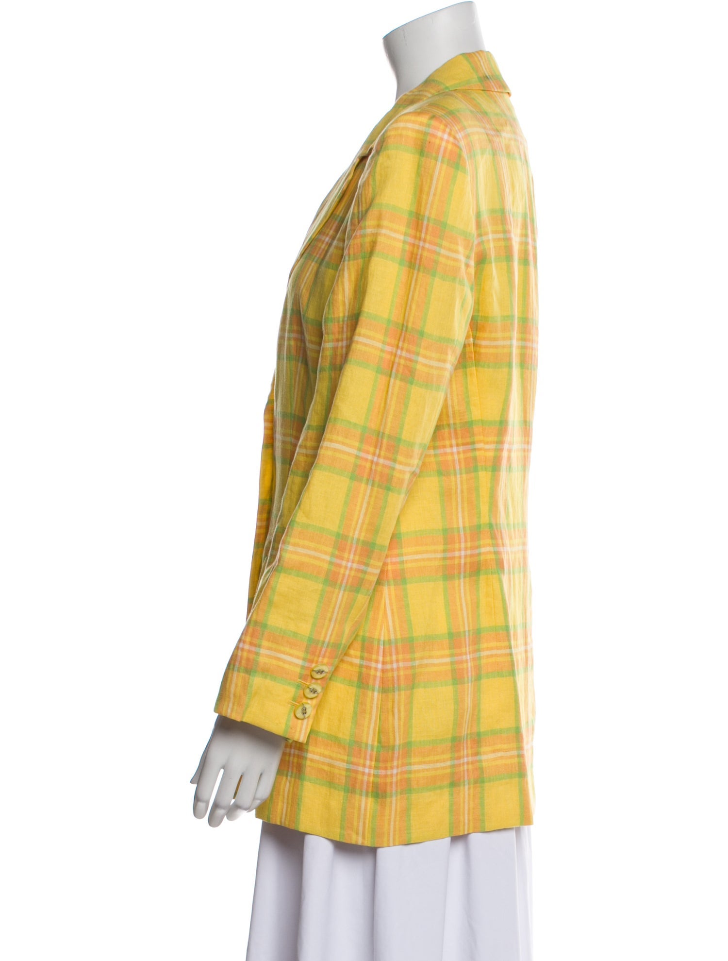 Escada Linen Plaid Print Blazer