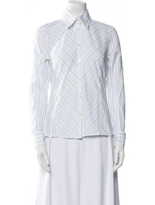 Escada Striped Long Sleeve Button-Up Top