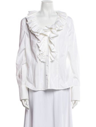 Escada V-Neck Long Sleeve Button-Up Top