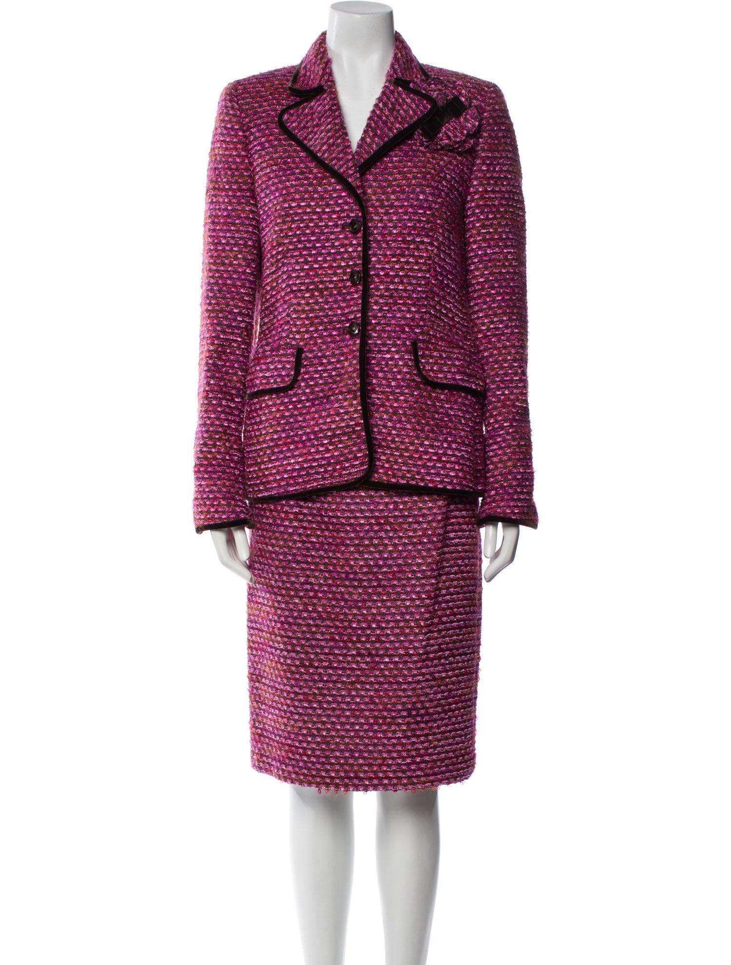 Escada Virgin Wool Tweed Pattern Skirt Suit