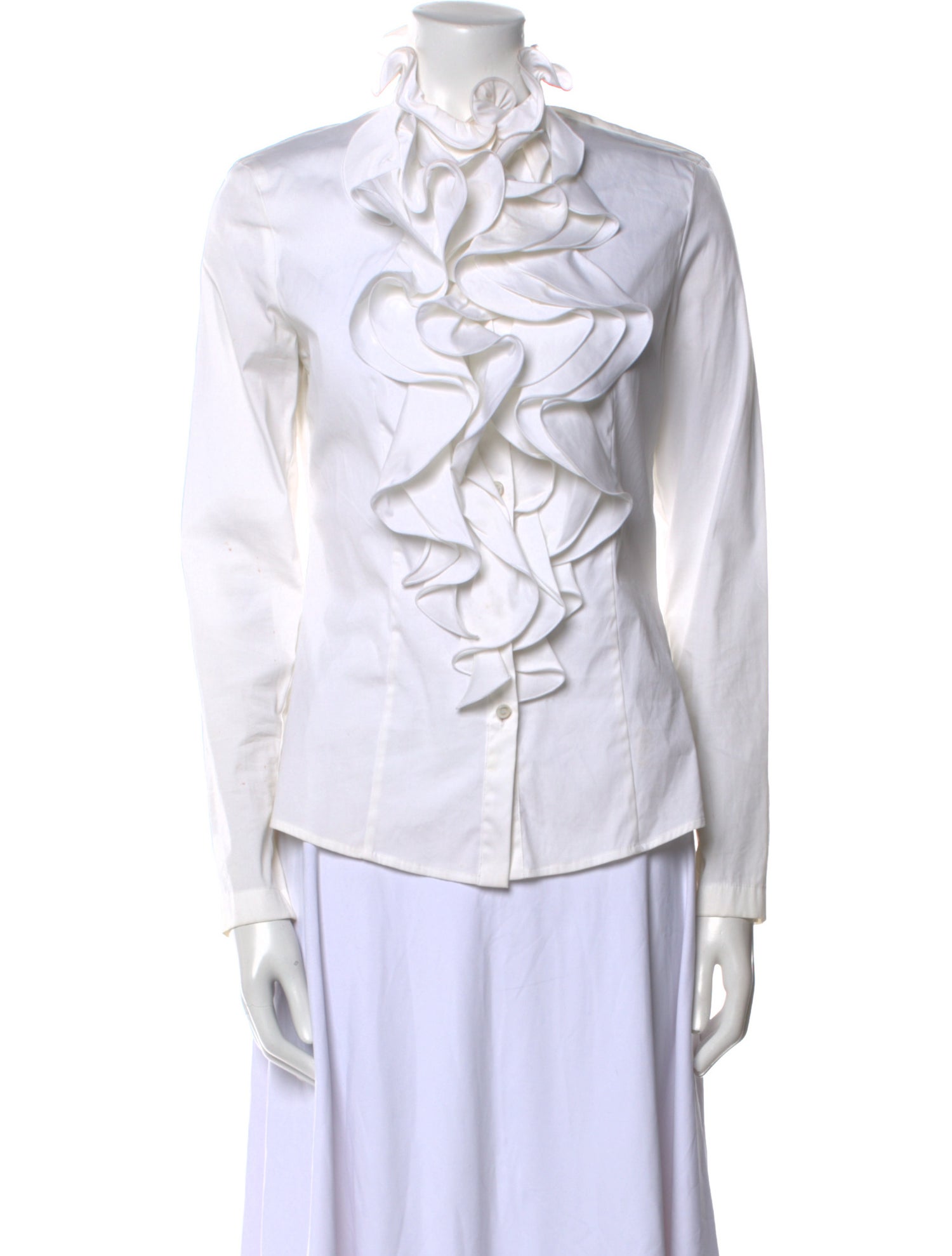 Escada Chambray Mock Neck Button-Up Top