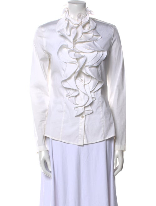 Escada Chambray Mock Neck Button-Up Top