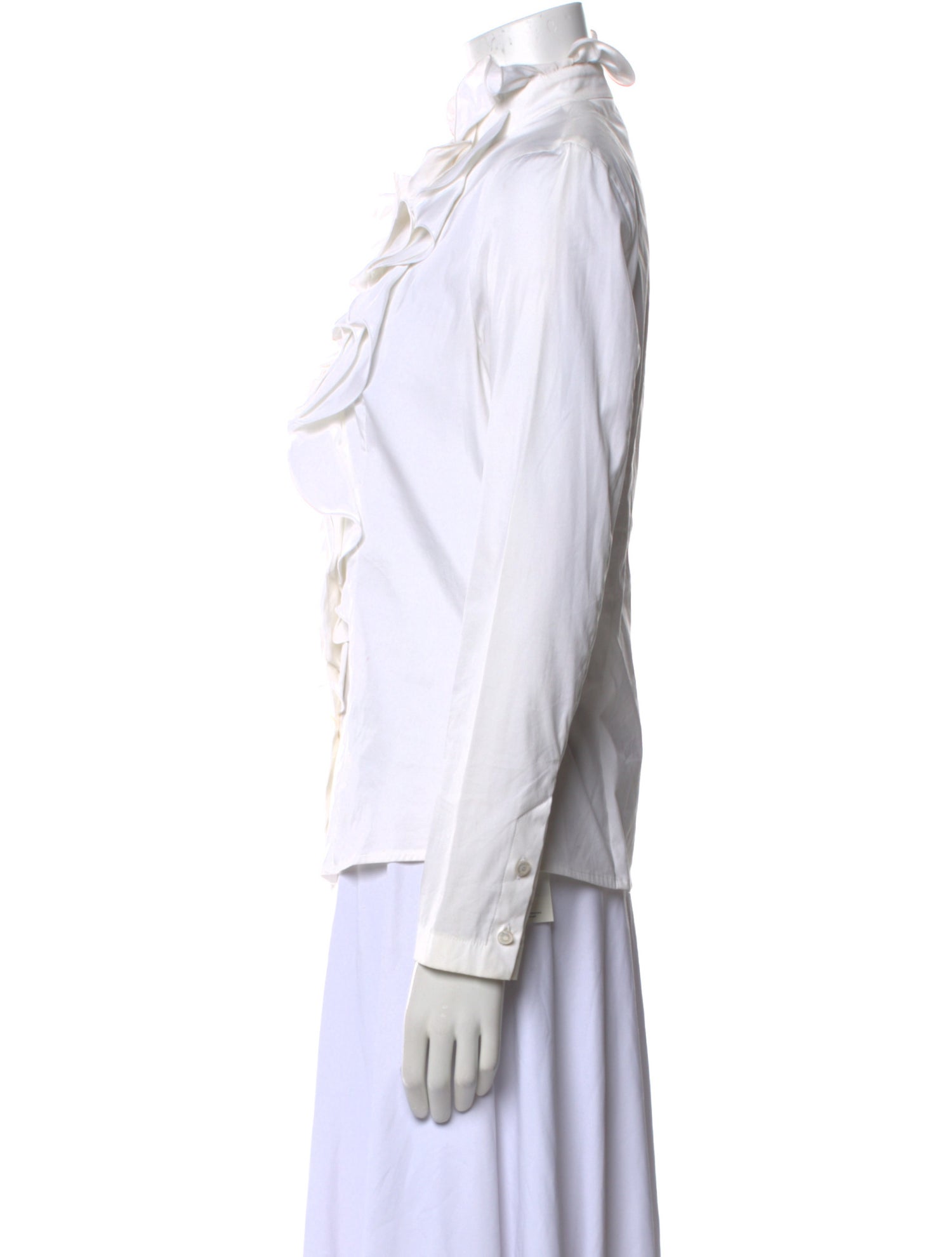 Escada Chambray Mock Neck Button-Up Top