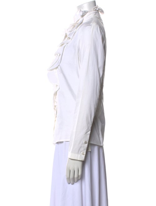 Escada Chambray Mock Neck Button-Up Top