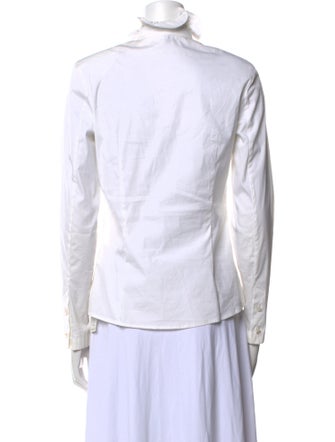 Escada Chambray Mock Neck Button-Up Top