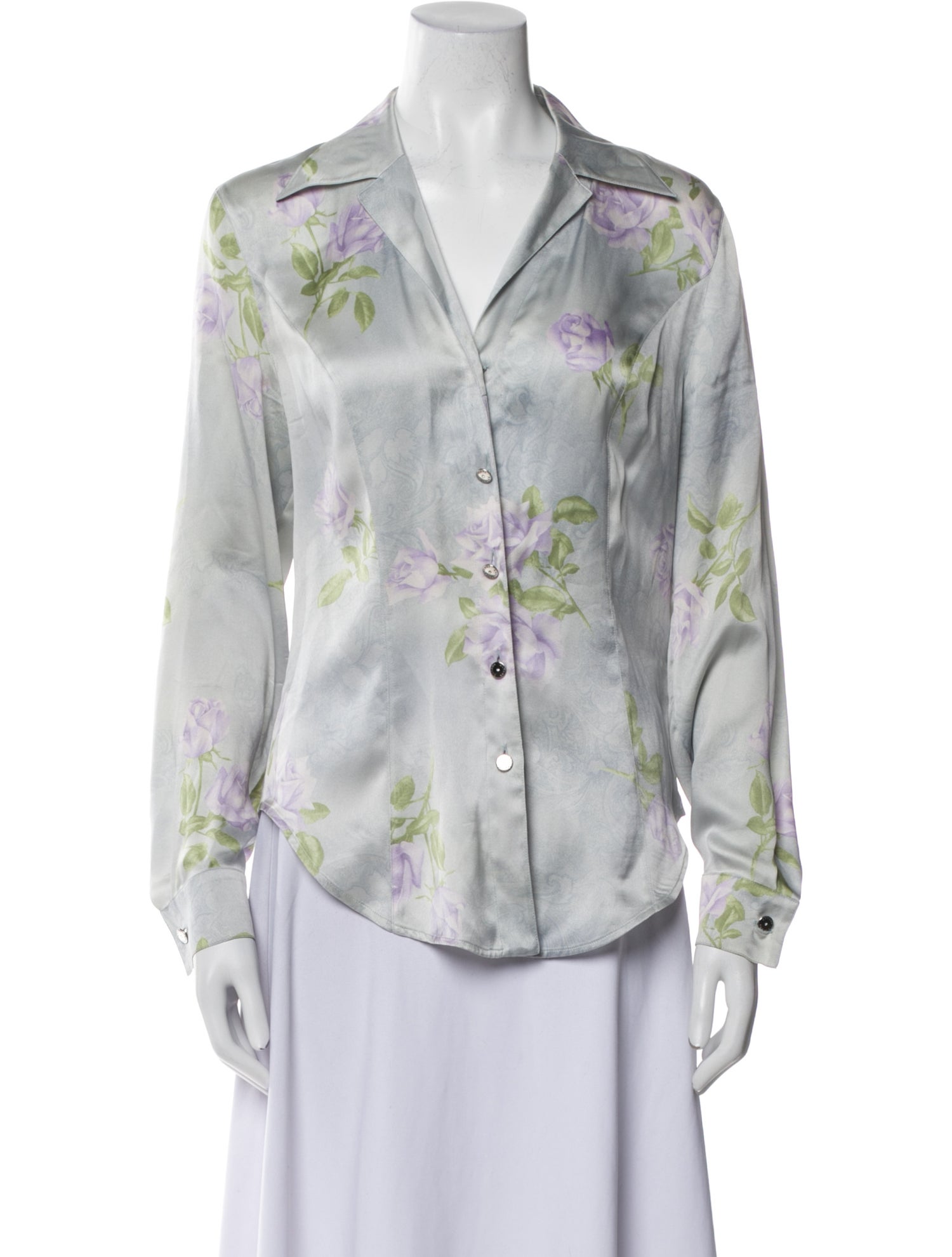 Escada Floral Print V-Neck Button-Up Top