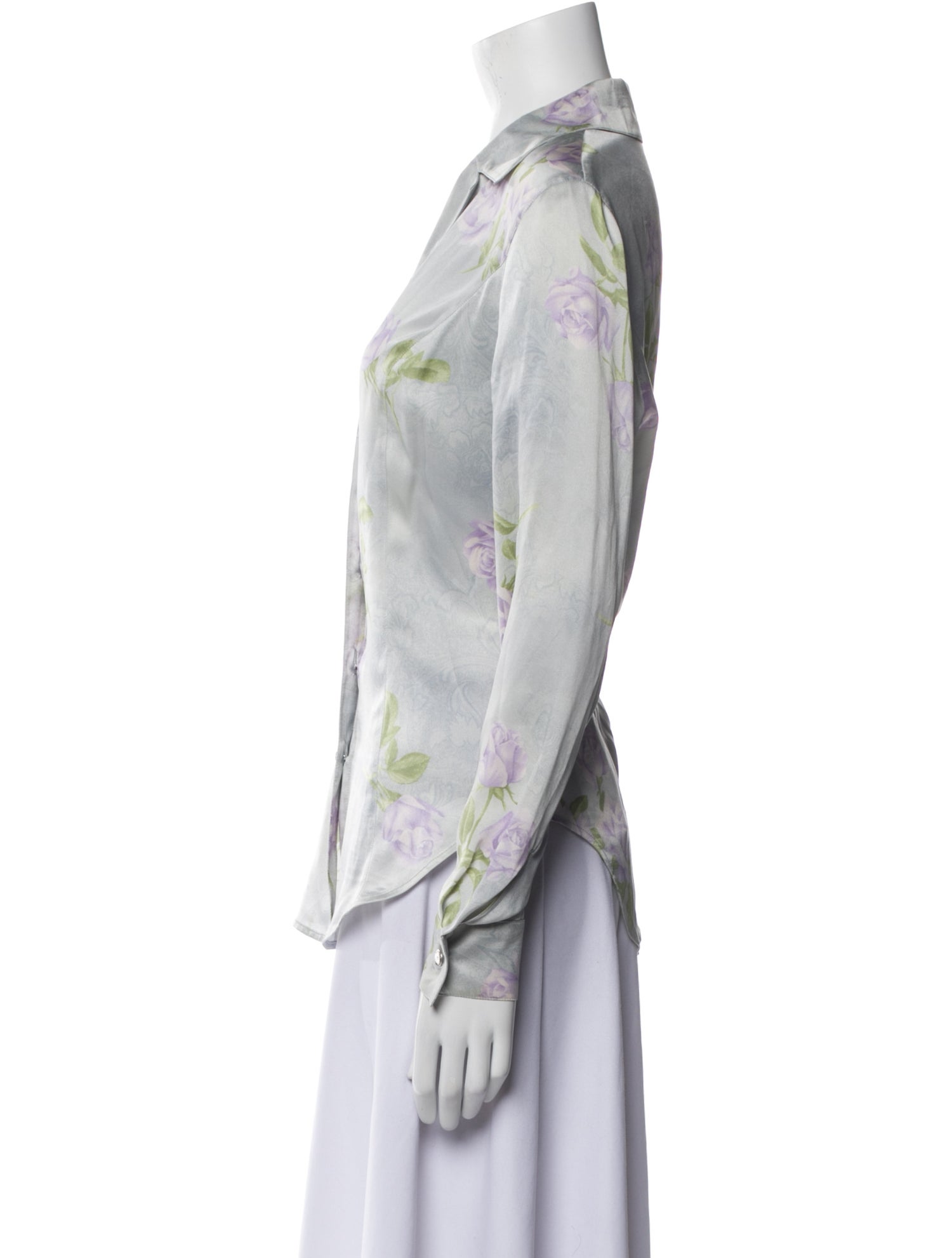 Escada Floral Print V-Neck Button-Up Top