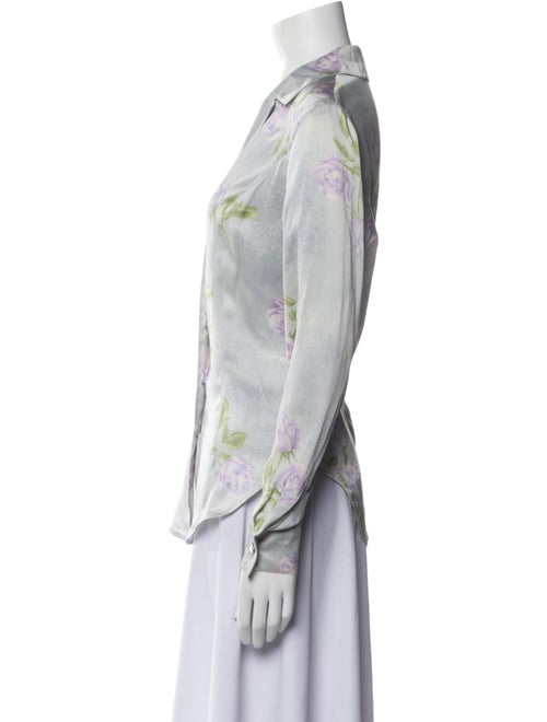 Escada Floral Print V-Neck Button-Up Top