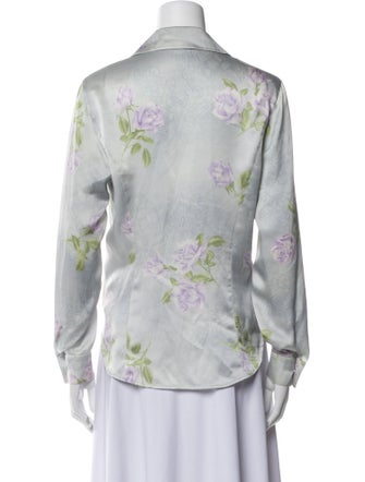 Escada Floral Print V-Neck Button-Up Top