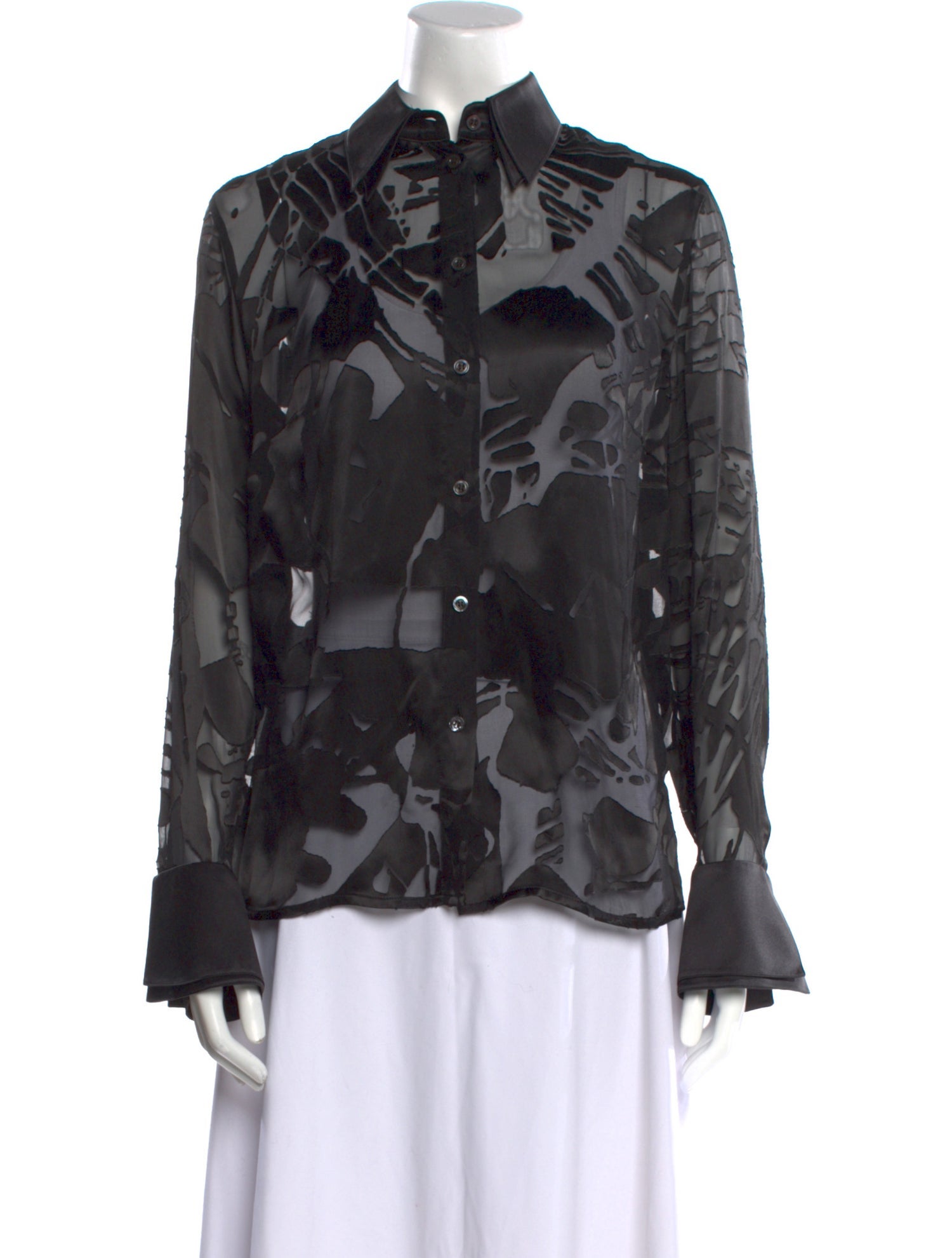 Escada Printed Long Sleeve Button-Up Top