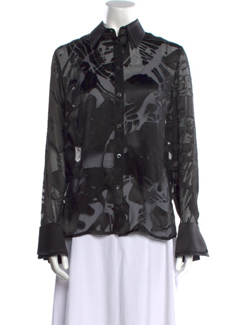 Escada Printed Long Sleeve Button-Up Top
