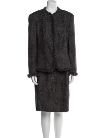 Escada Virgin Wool Fur Trim Skirt Suit