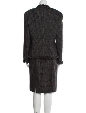 Escada Virgin Wool Fur Trim Skirt Suit