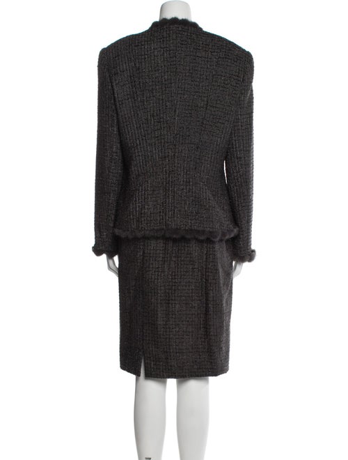 Escada Virgin Wool Fur Trim Skirt Suit