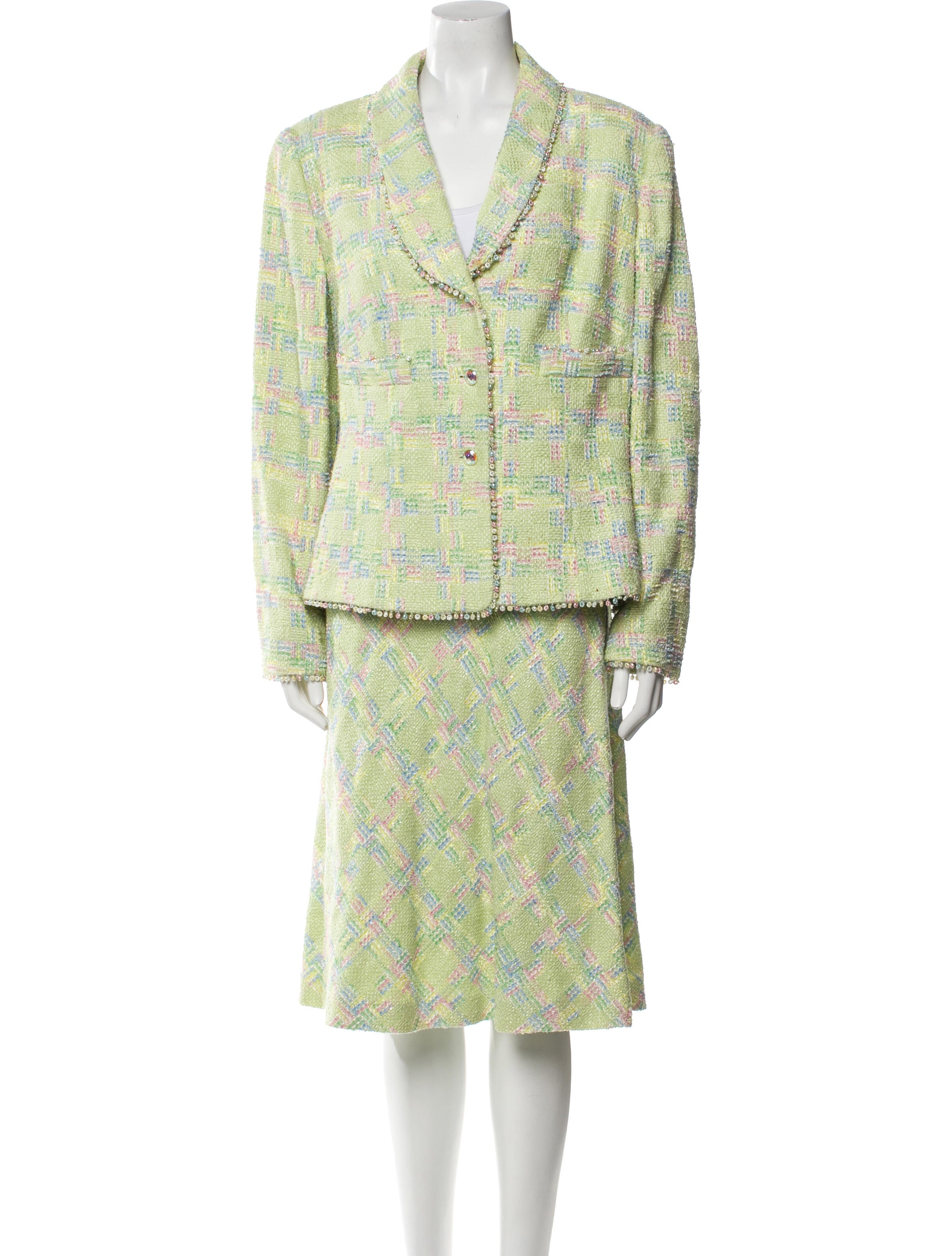 Escada Virgin Wool Tweed Pattern Skirt Suit
