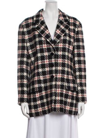 Escada Virgin Wool Plaid Print Peacoat