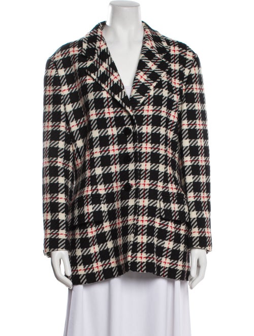Escada Virgin Wool Plaid Print Peacoat