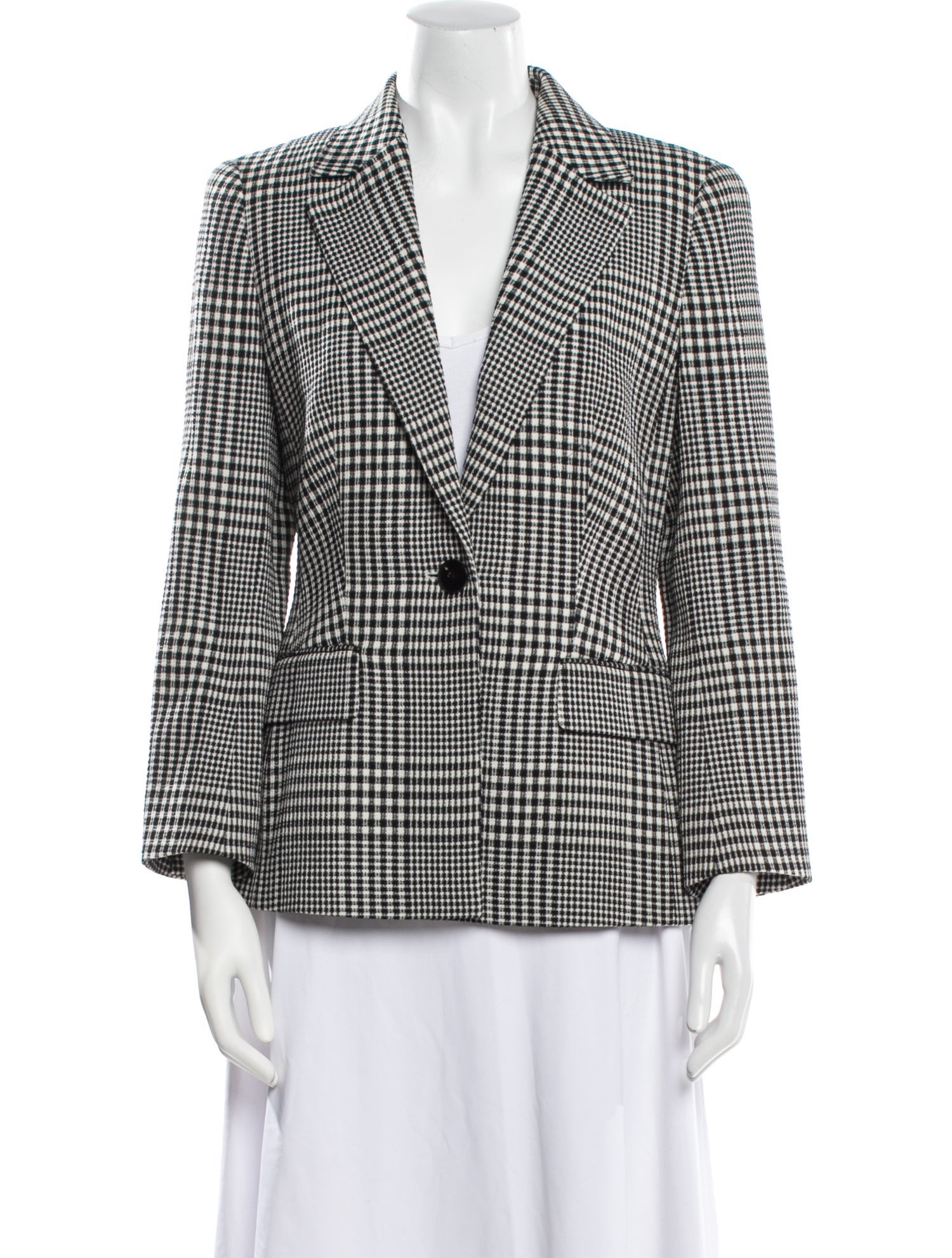 Escada Virgin Wool Plaid Print Blazer