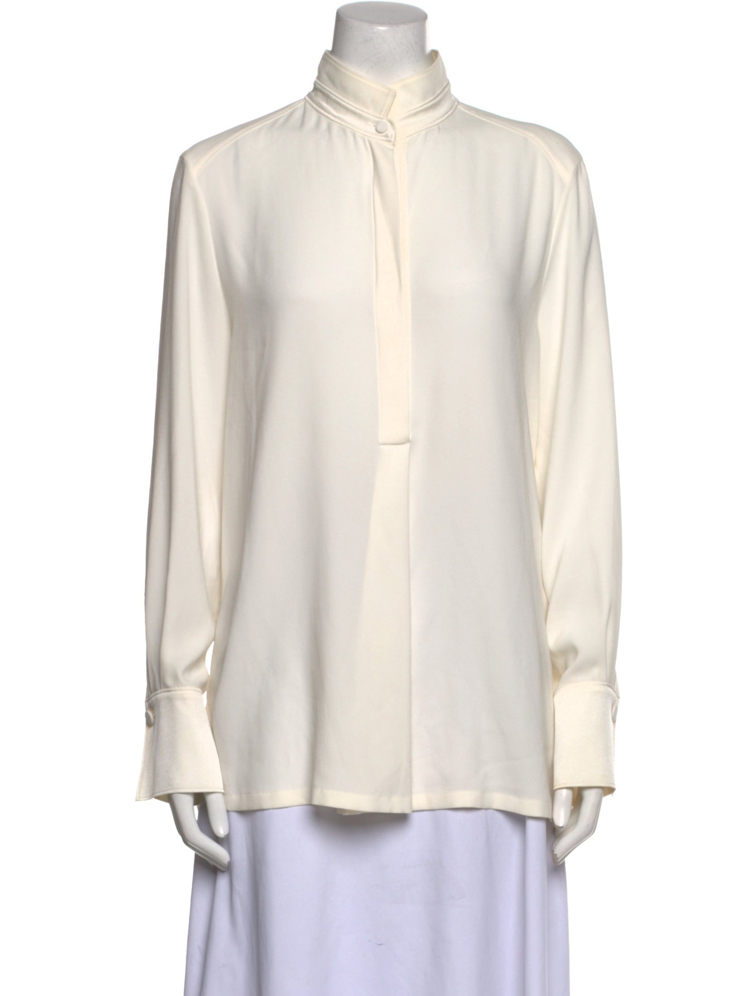 Escada Mock Neck Long Sleeve Button-Up Top