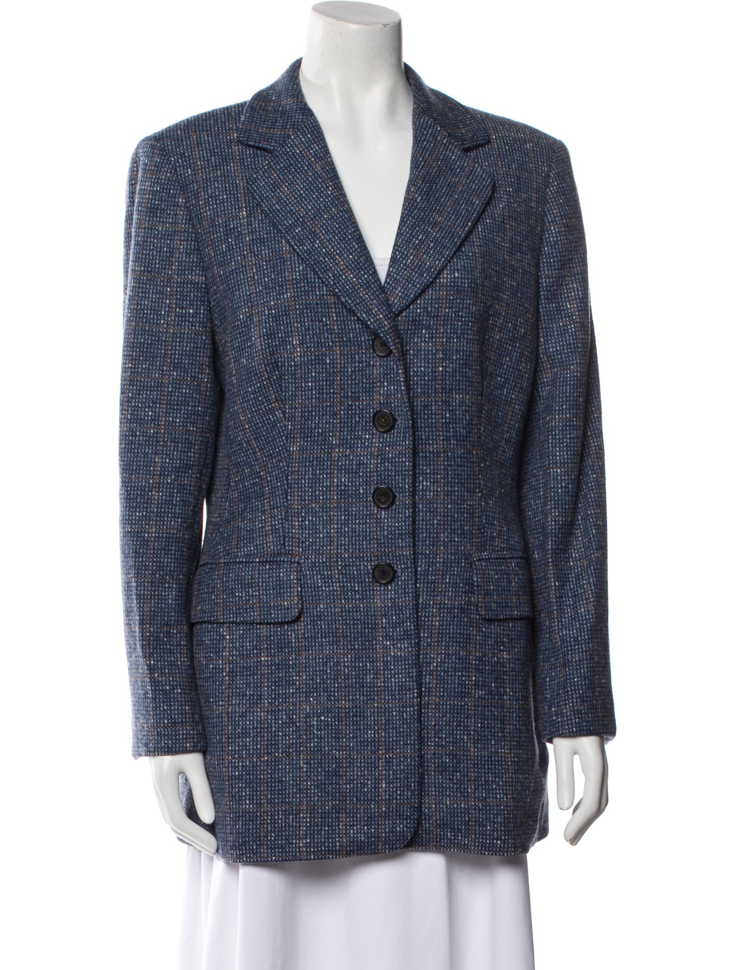 Escada Virgin Wool Plaid Print Blazer