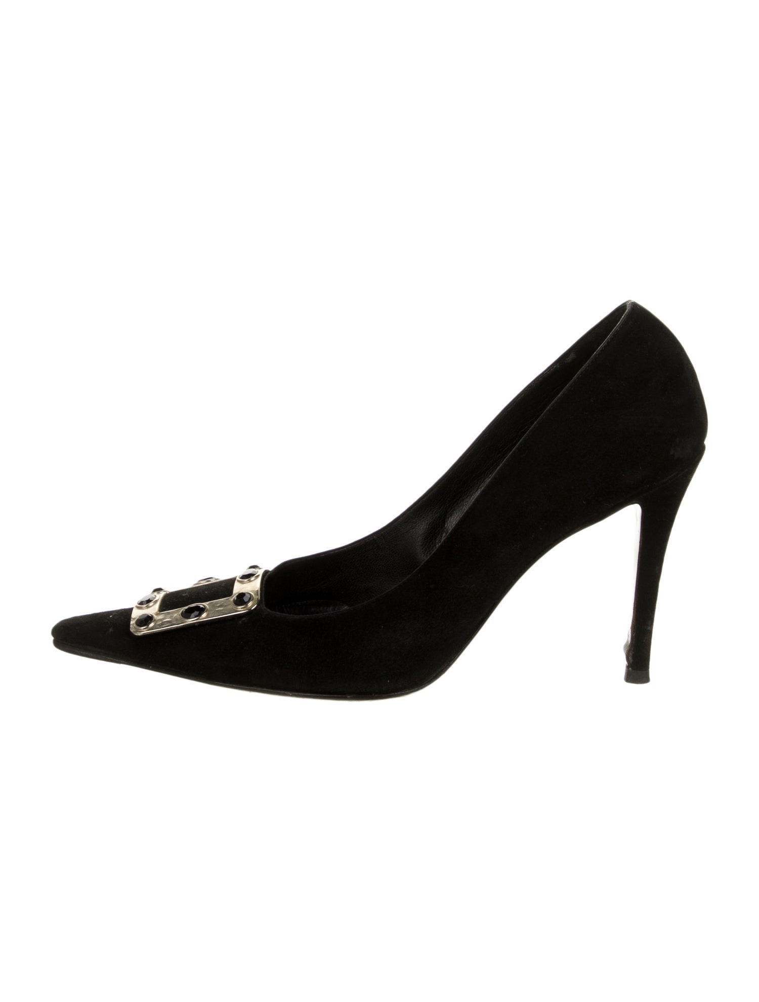 Escada Suede Crystal Embellishments Pumps