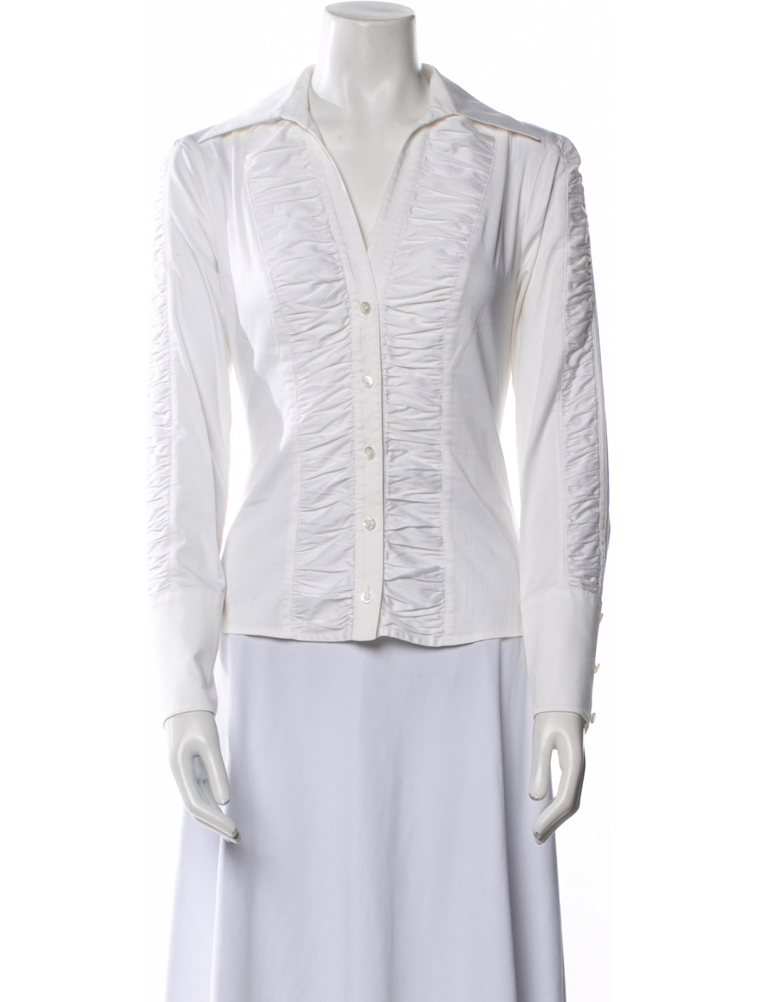 Escada V-Neck Long Sleeve Button-Up Top