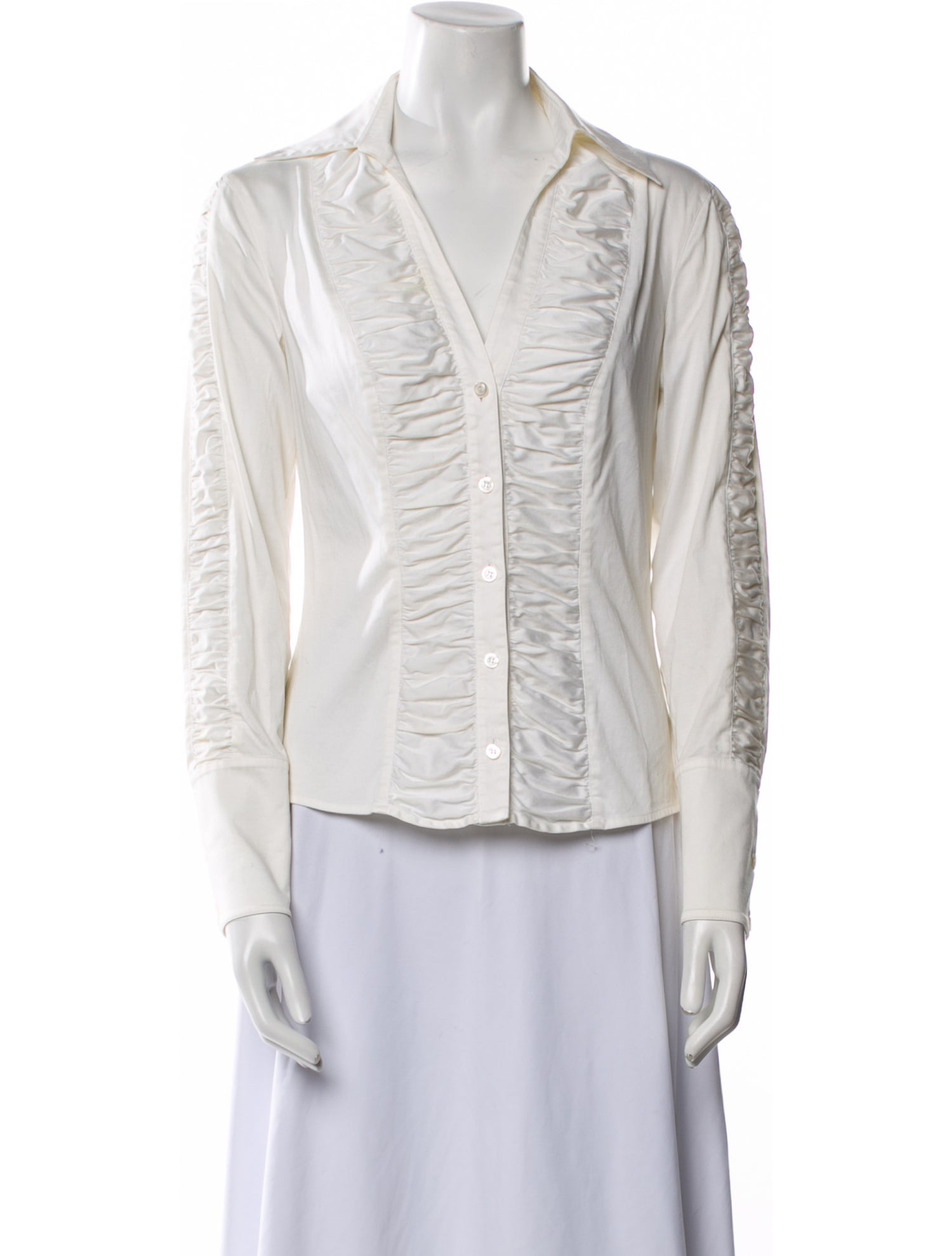Escada V-Neck Long Sleeve Button-Up Top