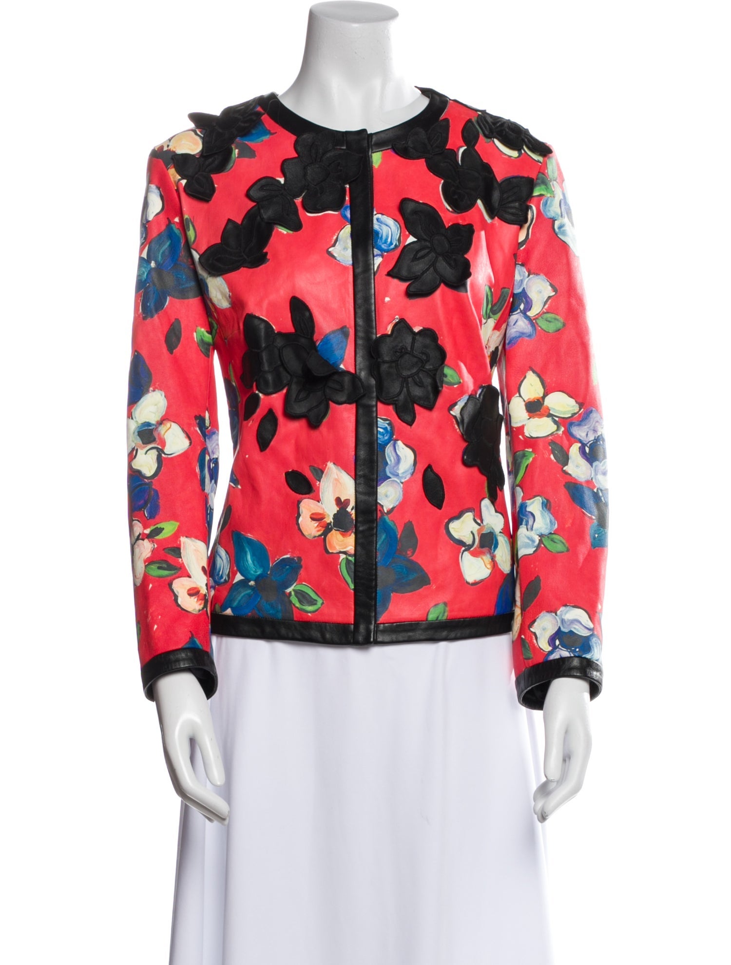 Escada Leather Floral Print Jacket