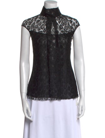 Escada Lace Pattern Mock Neck Blouse