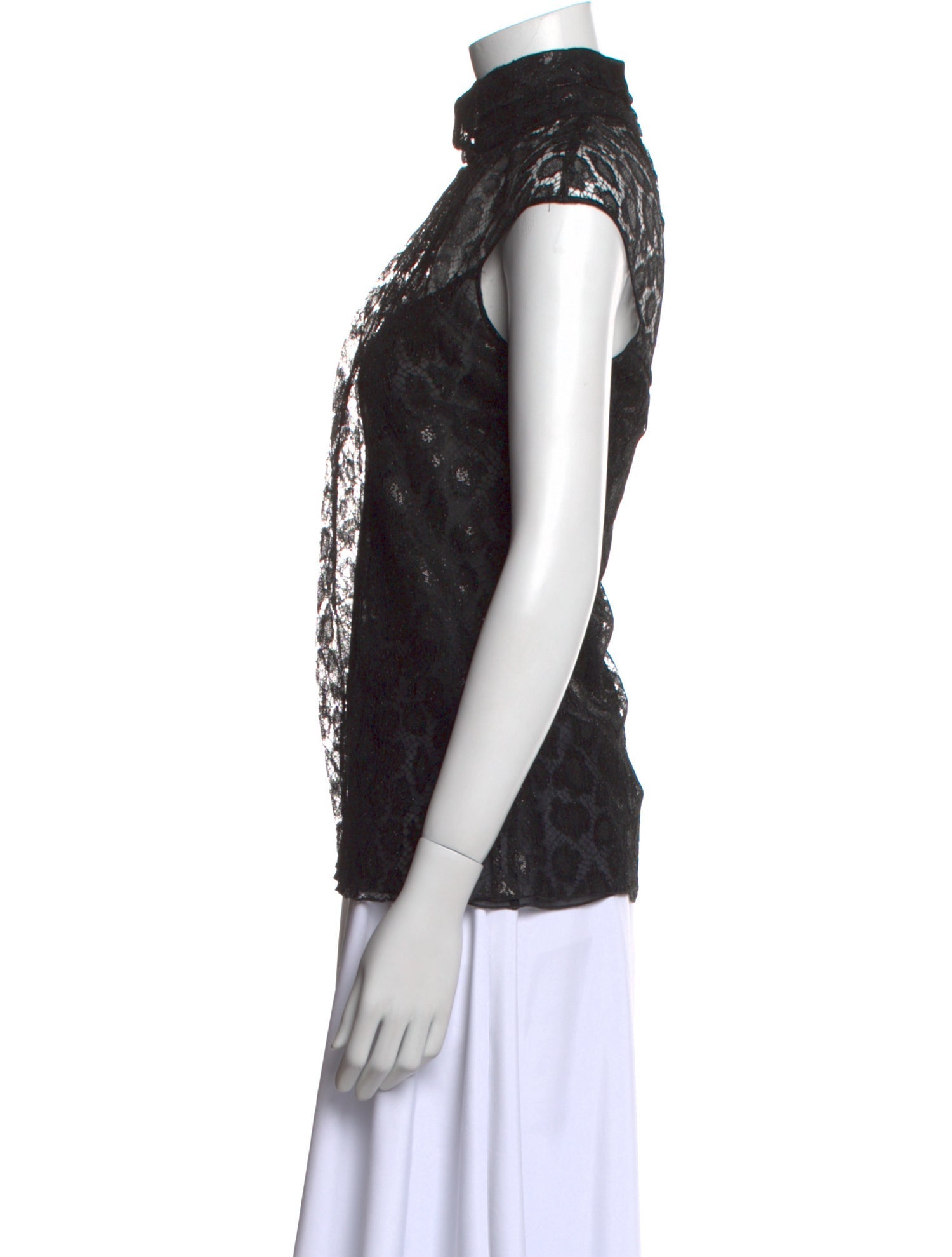 Escada Lace Pattern Mock Neck Blouse