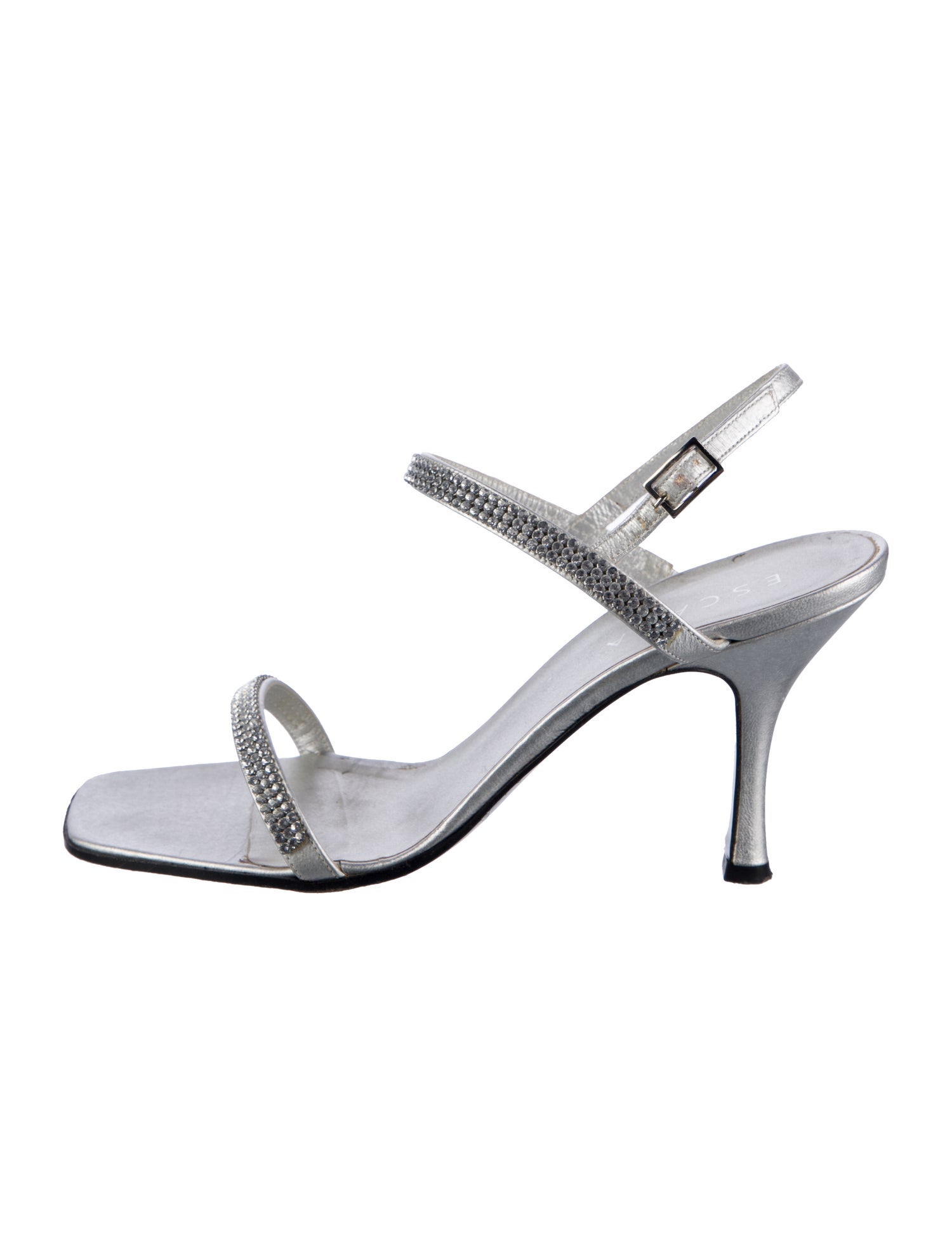 Escada Leather Crystal Slingback Sandals
