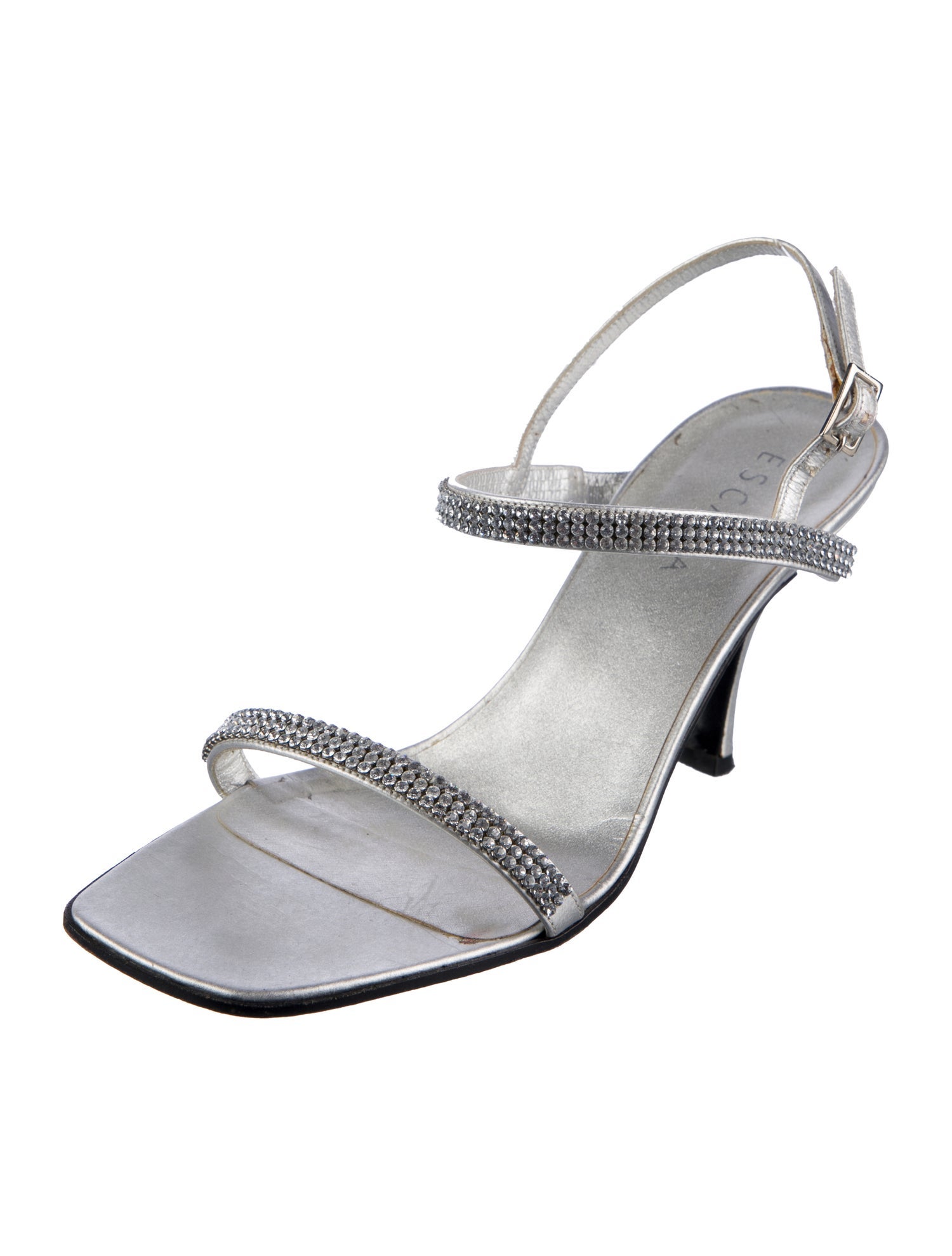 Escada Leather Crystal Slingback Sandals