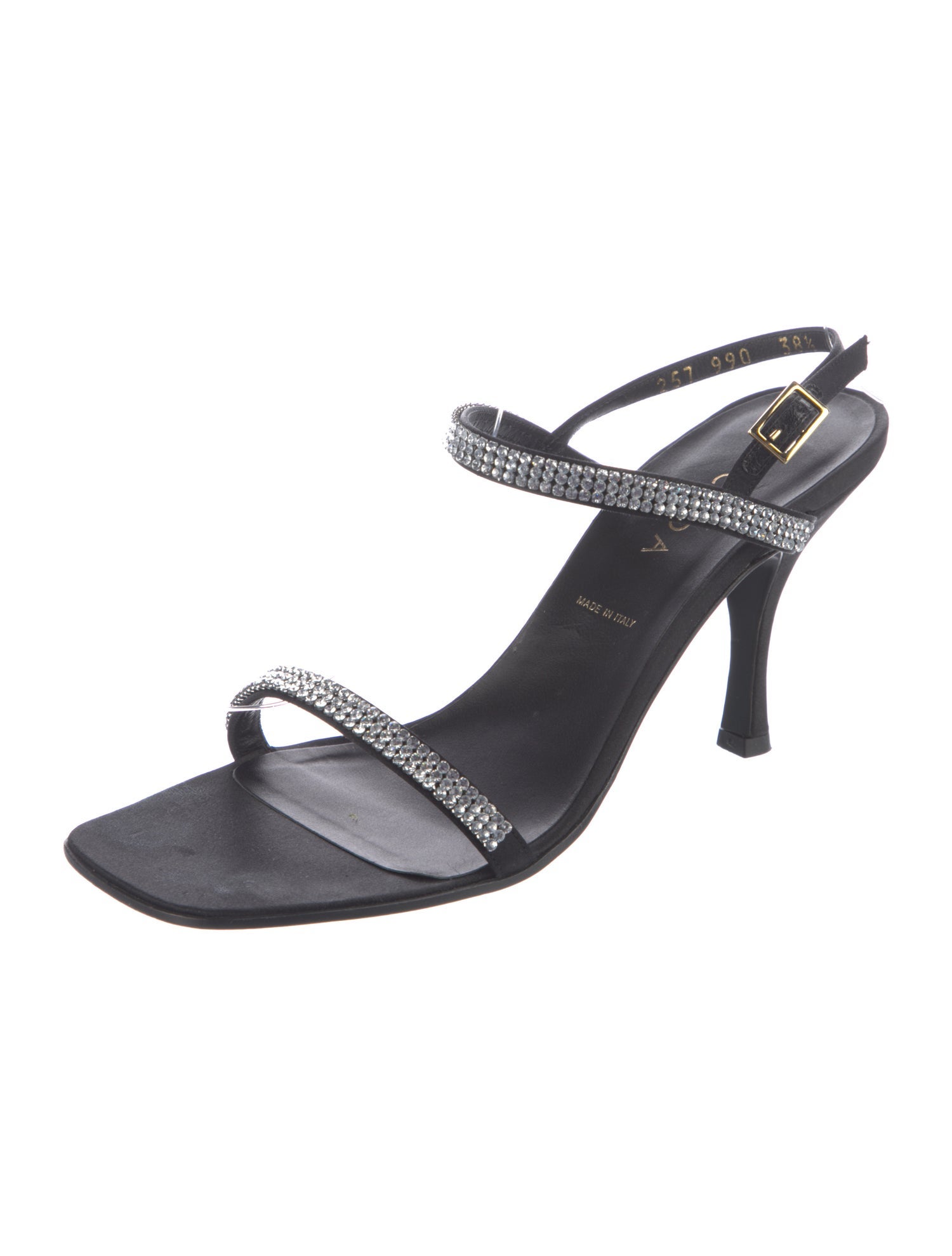 Escada Satin Crystal Embellishments Slingback Sandals