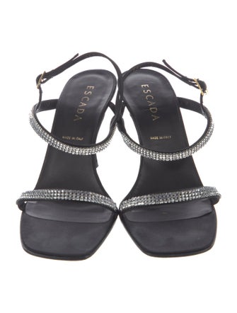 Escada Satin Crystal Embellishments Slingback Sandals