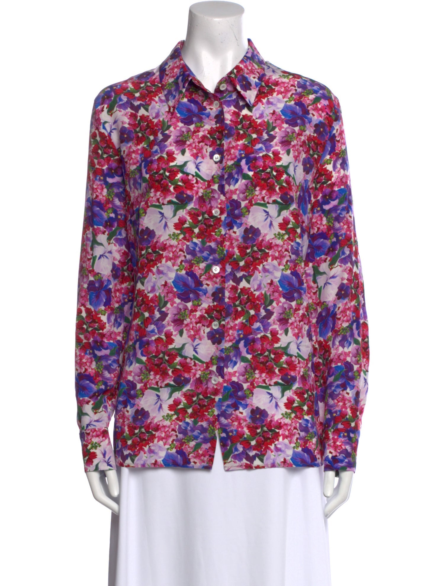 Escada Silk Floral Print Button-Up Top
