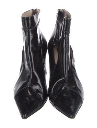 Escada Patent Leather Leather Trim Embellishment Boots