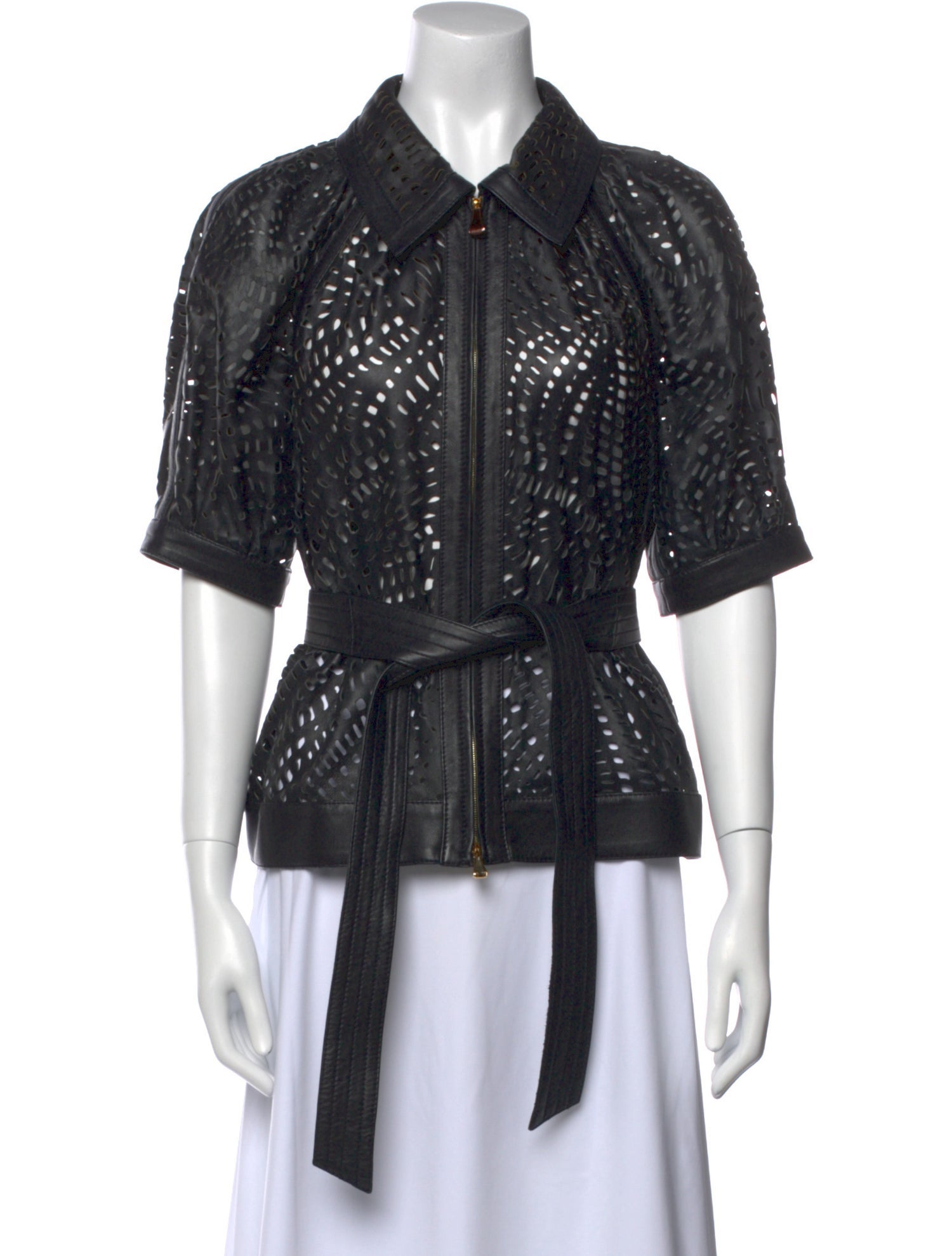 Escada Lamb Leather Short Sleeve Blouse