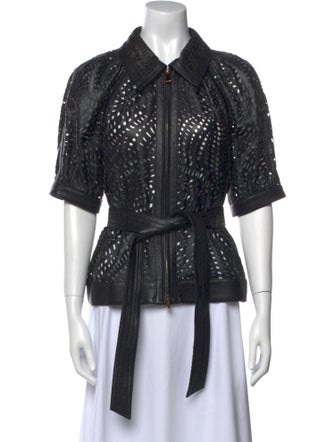 Escada Lamb Leather Short Sleeve Blouse