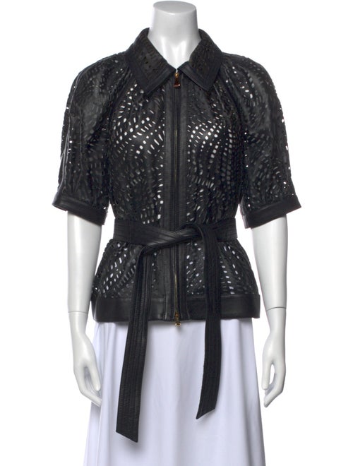 Escada Lamb Leather Short Sleeve Blouse