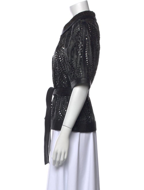 Escada Lamb Leather Short Sleeve Blouse