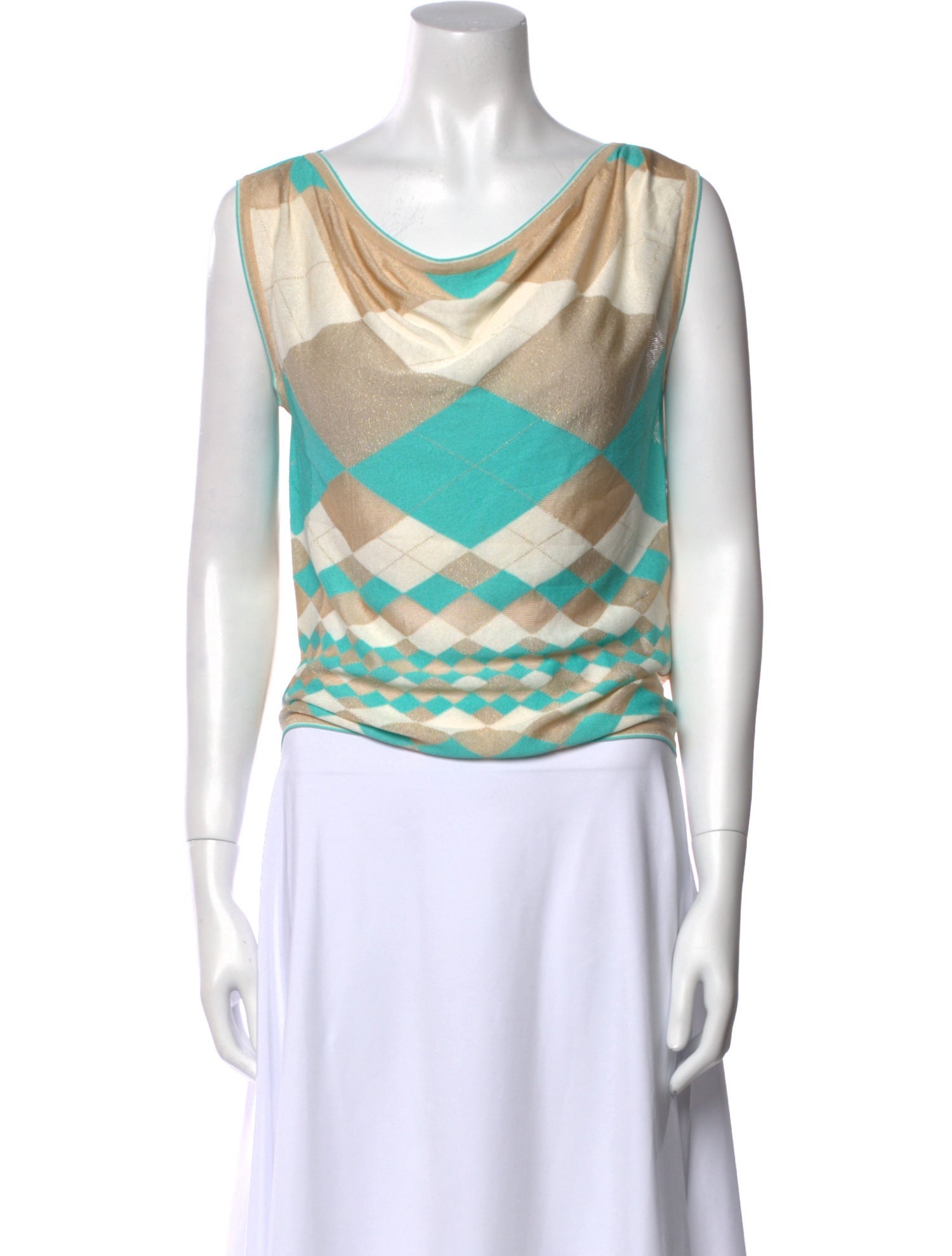 Escada Printed Cowl Neck Crop Top