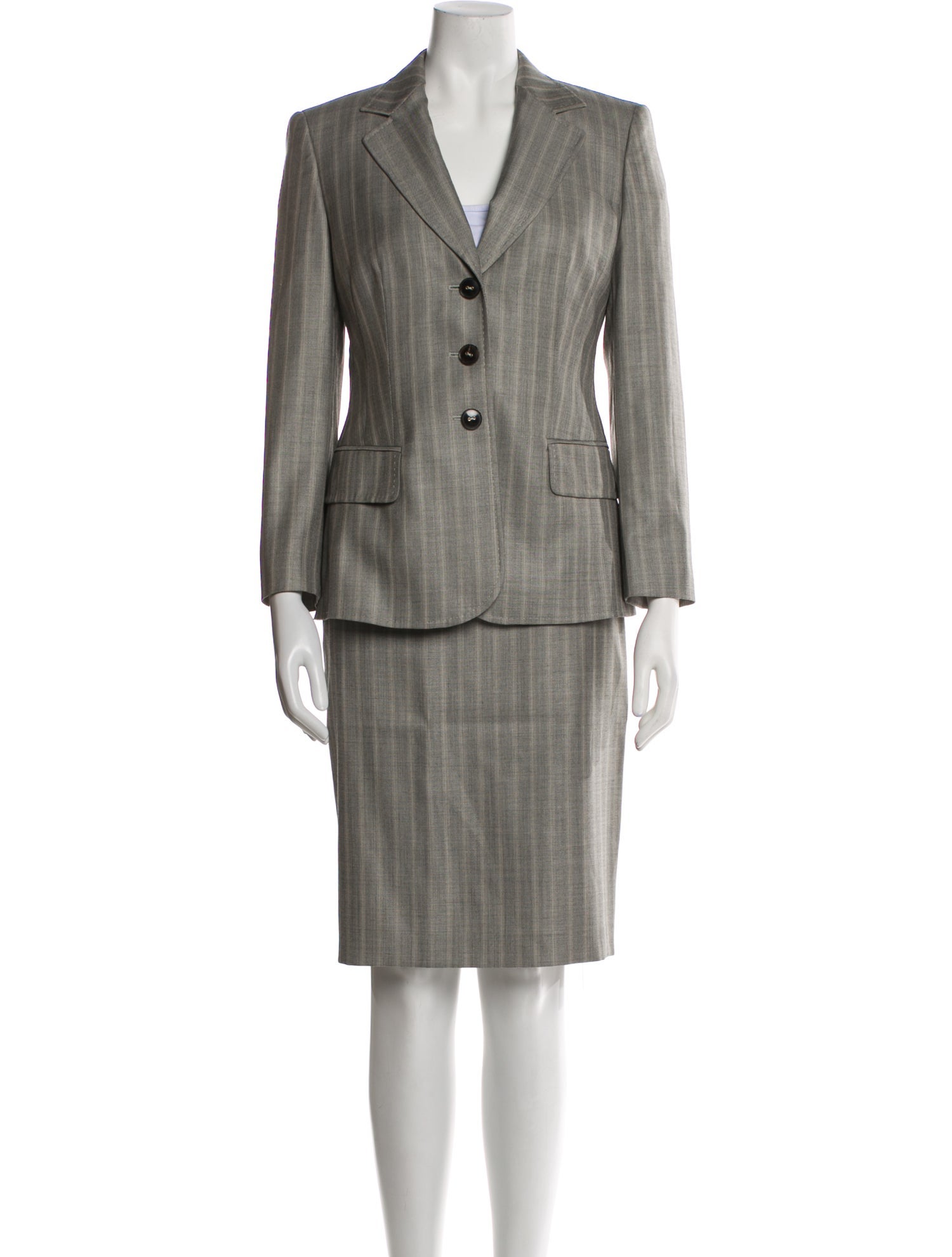 Escada Wool Striped Skirt Suit
