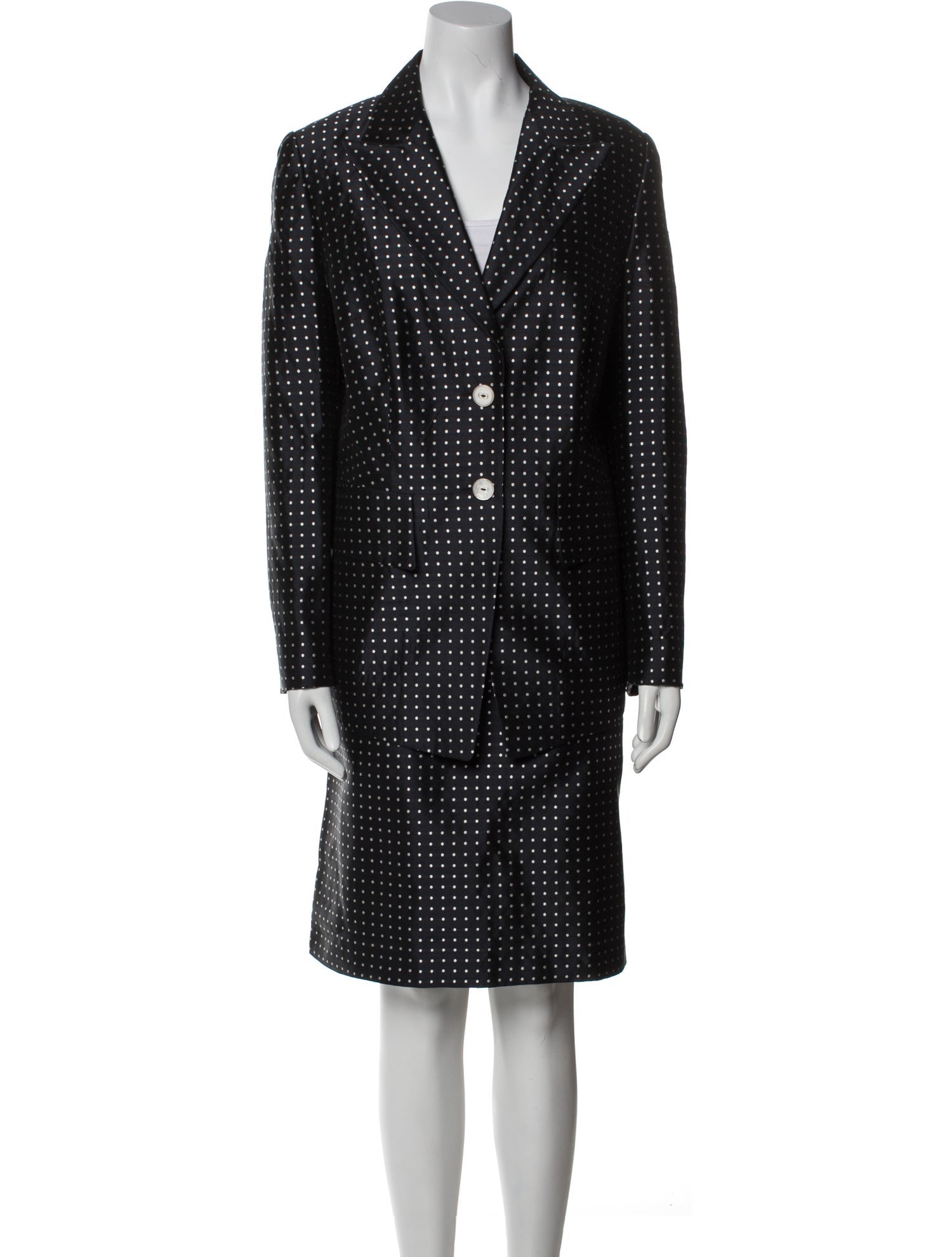Escada Silk Polka Dot Print Skirt Suit