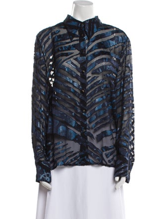 Escada Mock Neck Long Sleeve Button-Up Top